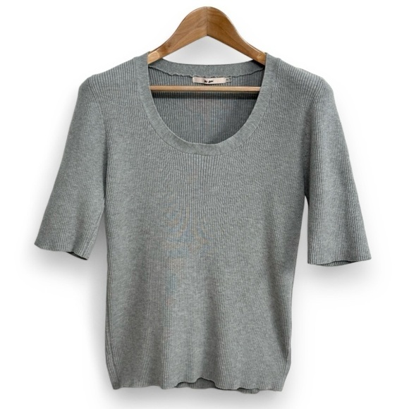 Sold- Mi Ami Scoop Neck Ribbed Short Sleeve Gray Sweater Size XL - Picture 1 of 4